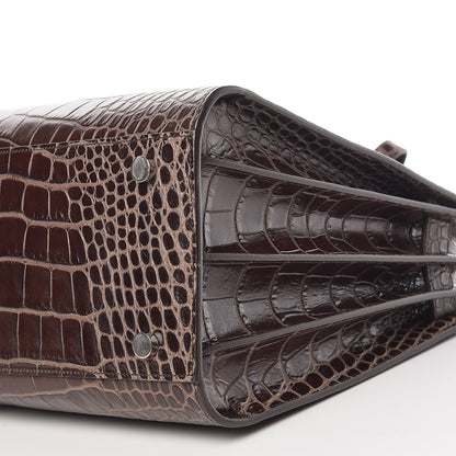 Saint Laurent Calfskin Crocodile Embossed Small Sac de Jour Brown 6 of 14