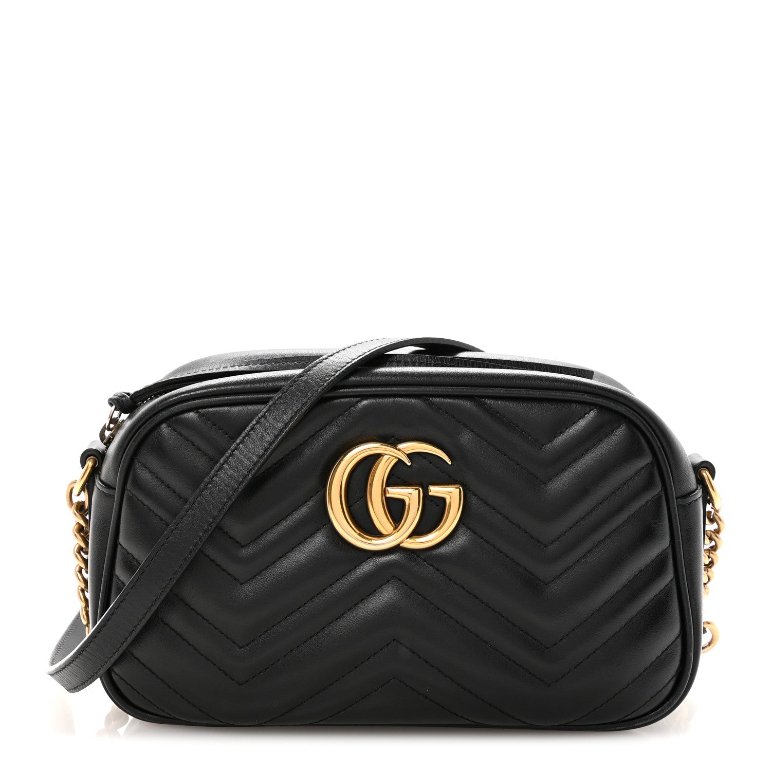 Gucci Calfskin Matelasse Small GG Marmont Chain Shoulder Bag Black 1 of 11