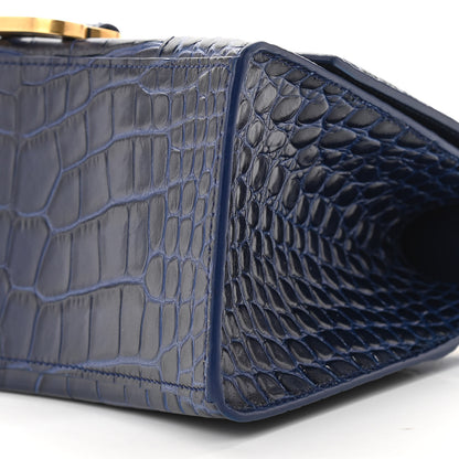 Balenciaga Calfskin Crocodile Embossed Small Hourglass Top Handle Bag Indigo 8 of 9