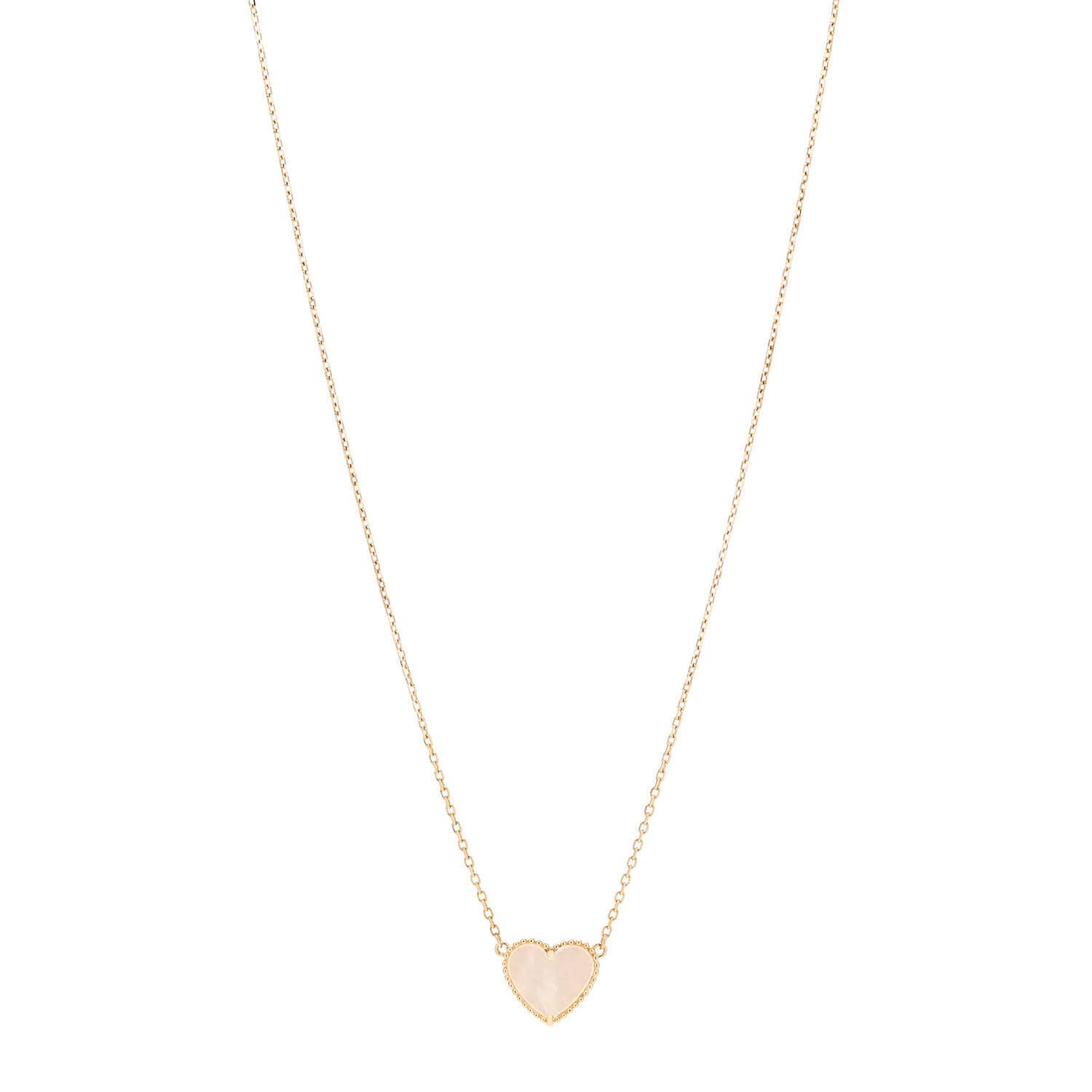 Van Cleef & Arpels 18K Yellow Gold Mother of Pearl Lucky Alhambra Heart Pendant Necklace 1 of 5