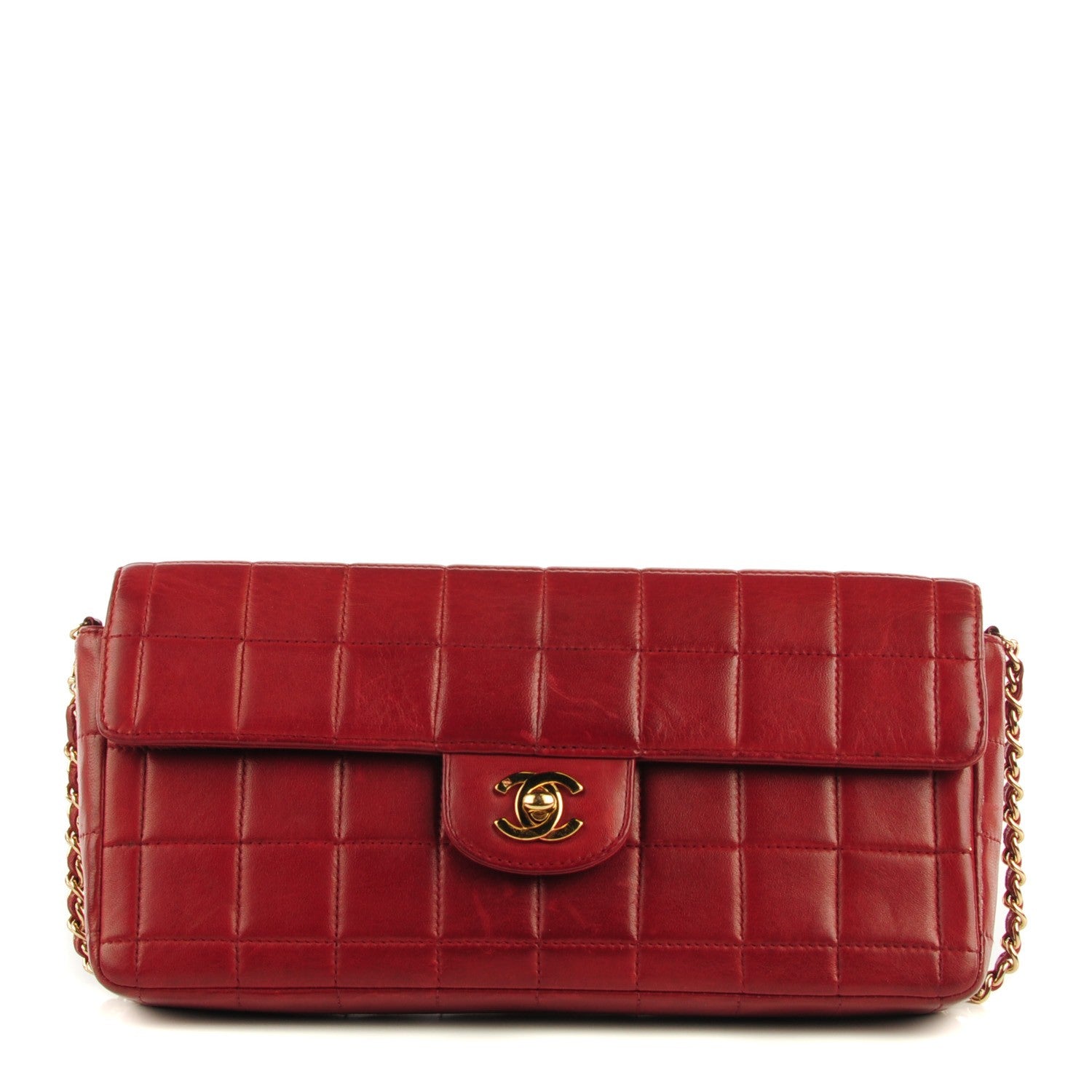 Chanel Lambskin Quilted East West Chocolate Bar Flap Red 1 of 9