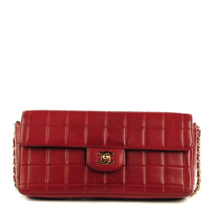 Chanel Lambskin Quilted East West Chocolate Bar Flap Red 1 of 9