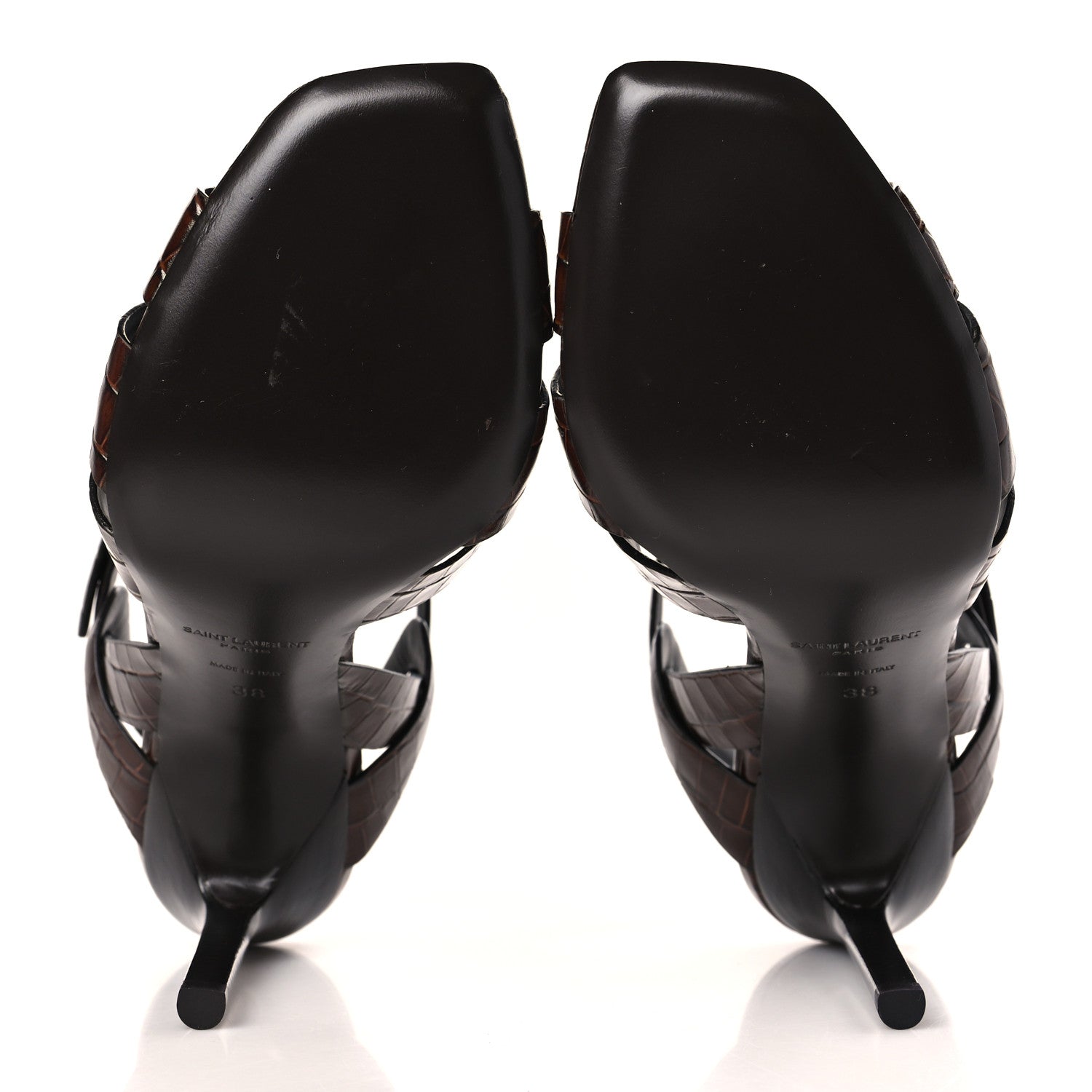 Saint Laurent Calfskin Crocodile Embossed Tribute 105 Sandals 38 Moro 6 of 9
