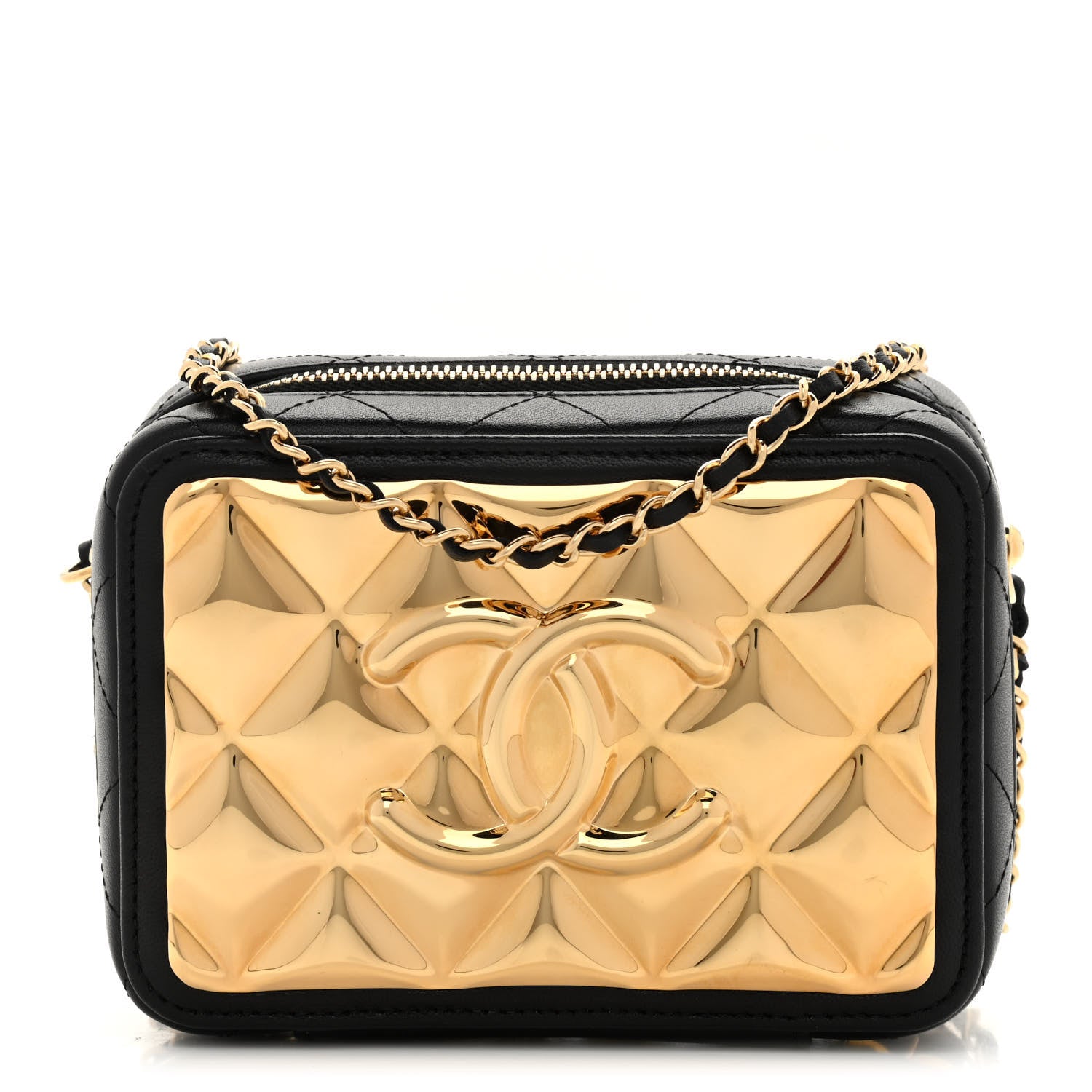 Chanel Lambskin Quilted Golden Plate Clutch With Chain Black 1 of 11