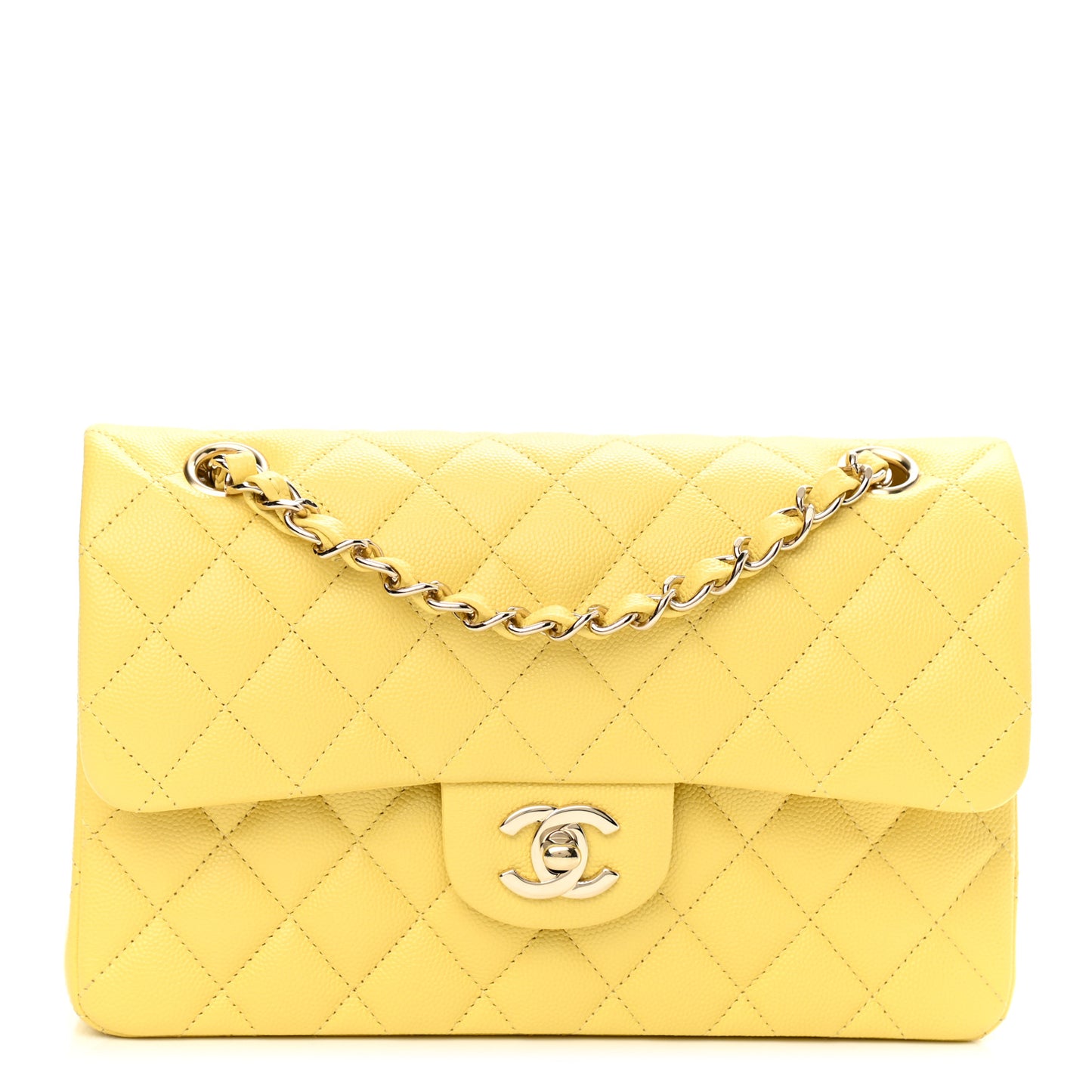 Caviar Quilted Small Double Flap Yellow