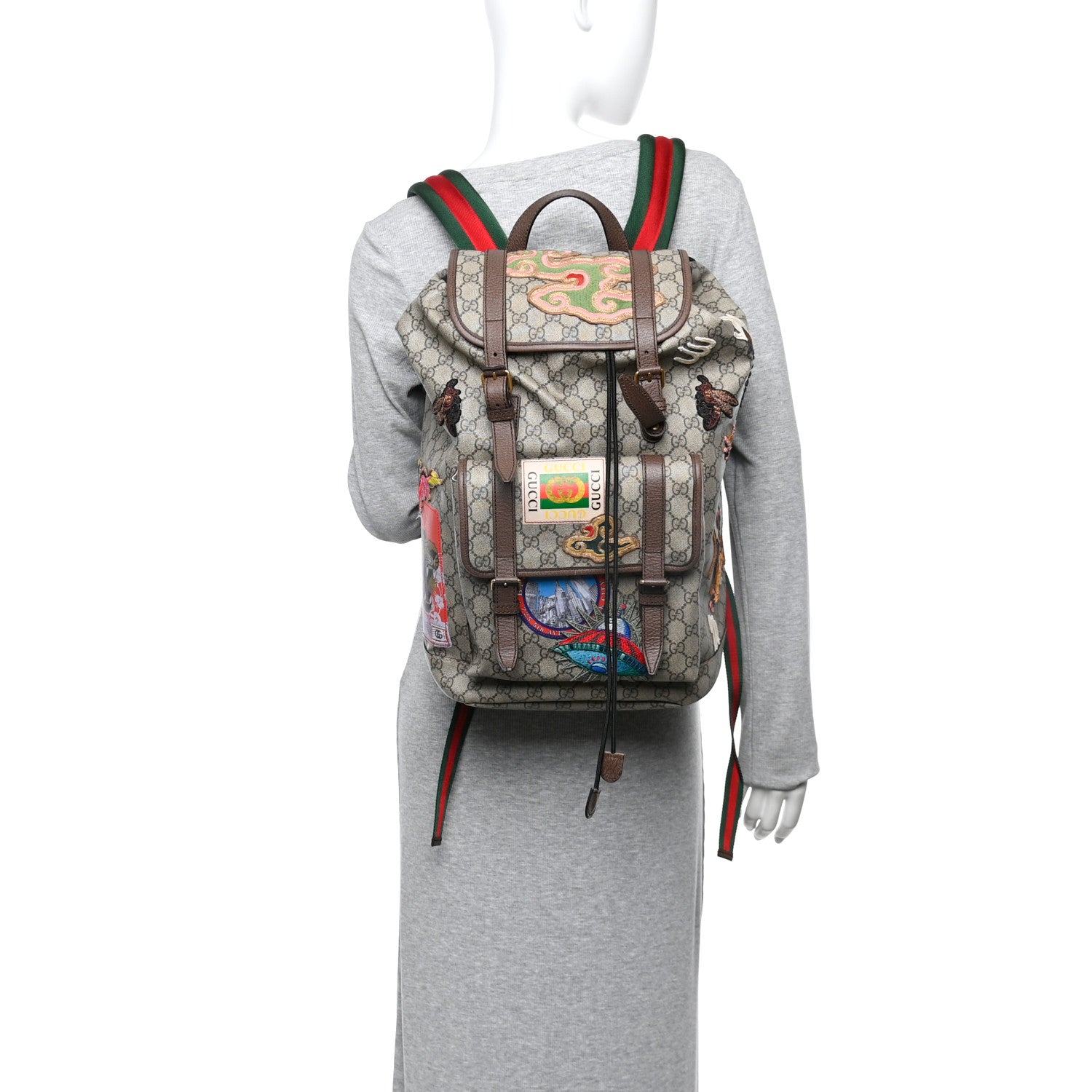Gucci Soft GG Supreme Monogram Courrier Web Double Buckle Backpack