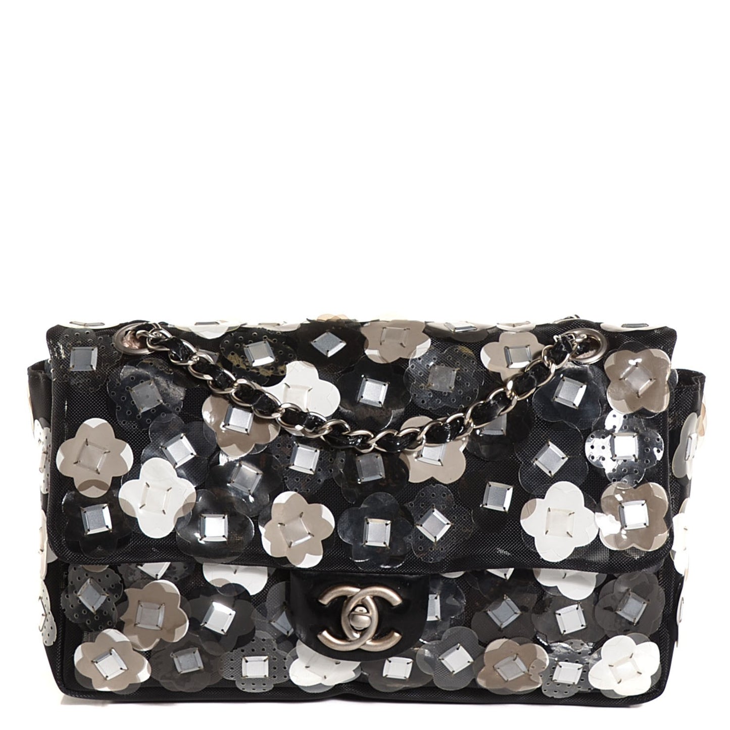 Nylon Camellia Medium Flap Black