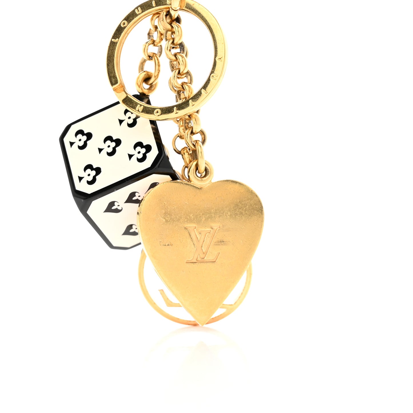 Metal Resin Game On Dice and Heart Charm Key Holder Gold