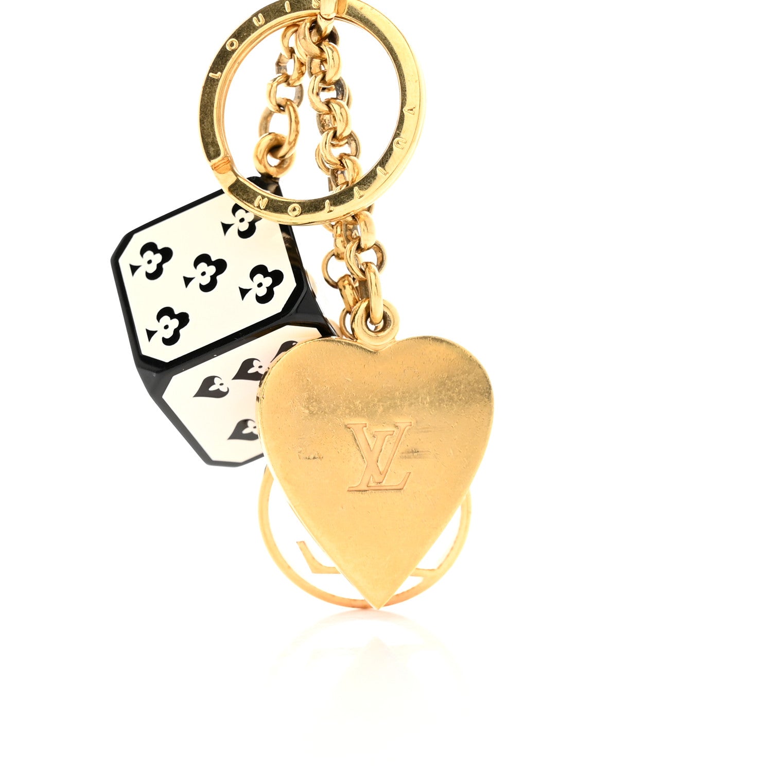 Louis Vuitton Metal Resin Game On Dice and Heart Charm Key Holder Gold 5 of 5
