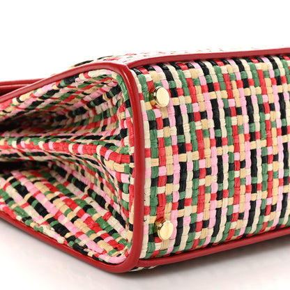Salvatore Ferragamo Raffia Calfskin Small Iconic Top Handle Red Multicolor 10 of 11