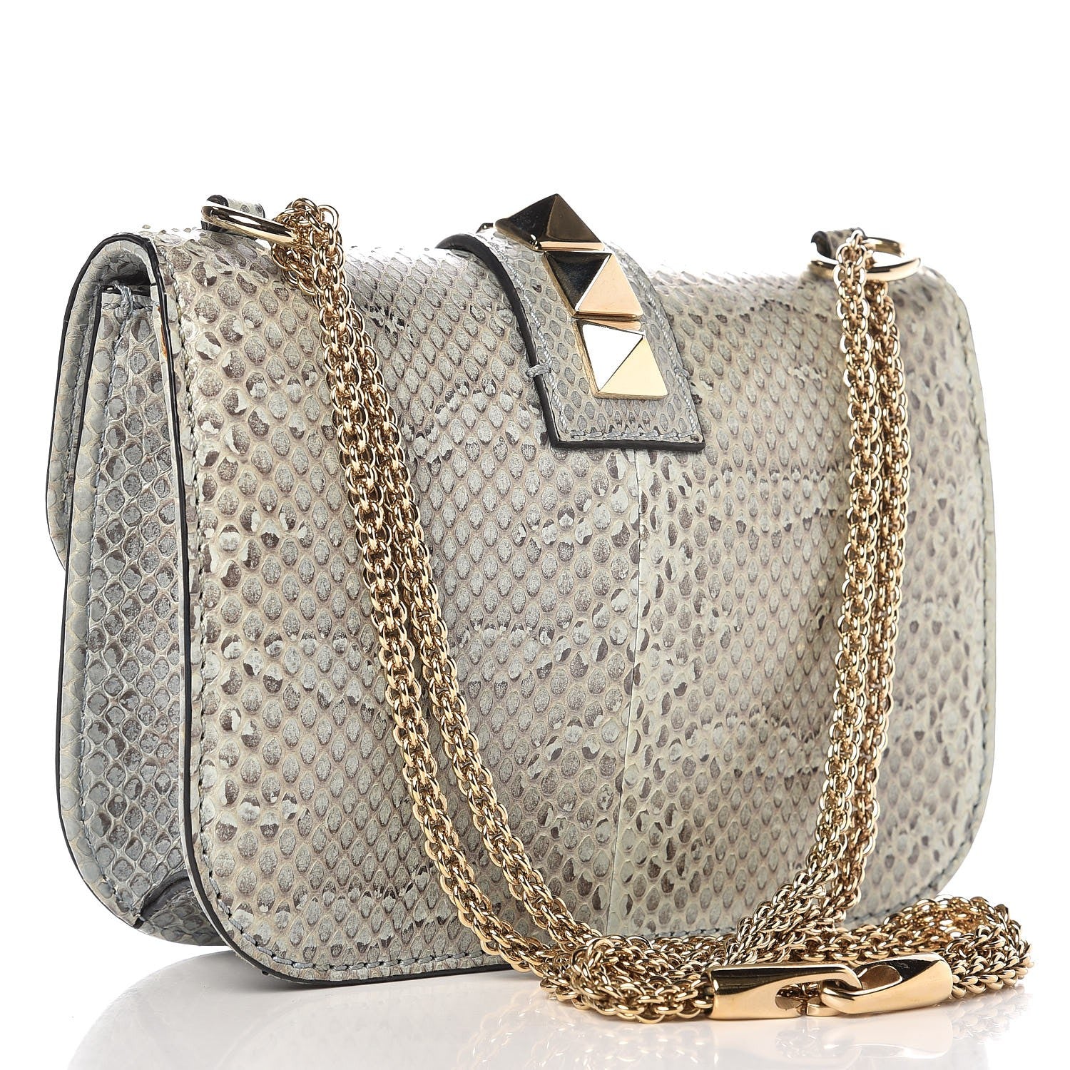 Valentino Garavani Python Small Glam Lock Rockstud Flap Light Blue 3 of 9