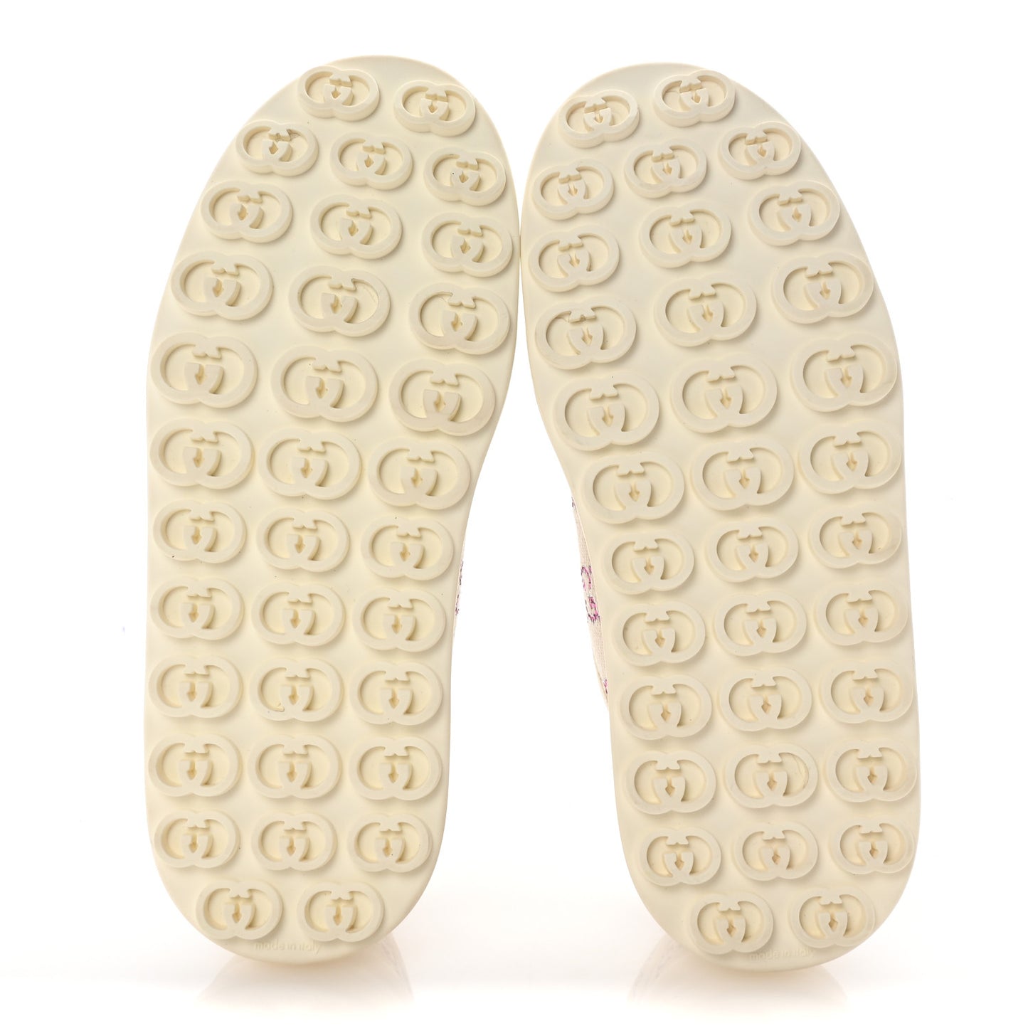 Canvas Lame Crystal GG Monogram Womens 1977 Tennis Sneakers 37.5 Gardenia Silver Mystic White
