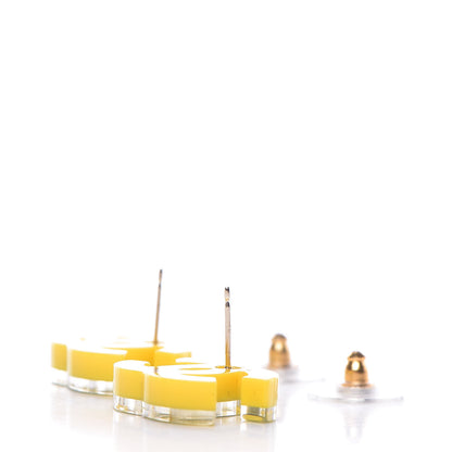 Chanel Glitter Resin CC Earrings Yellow Blue 3 of 5