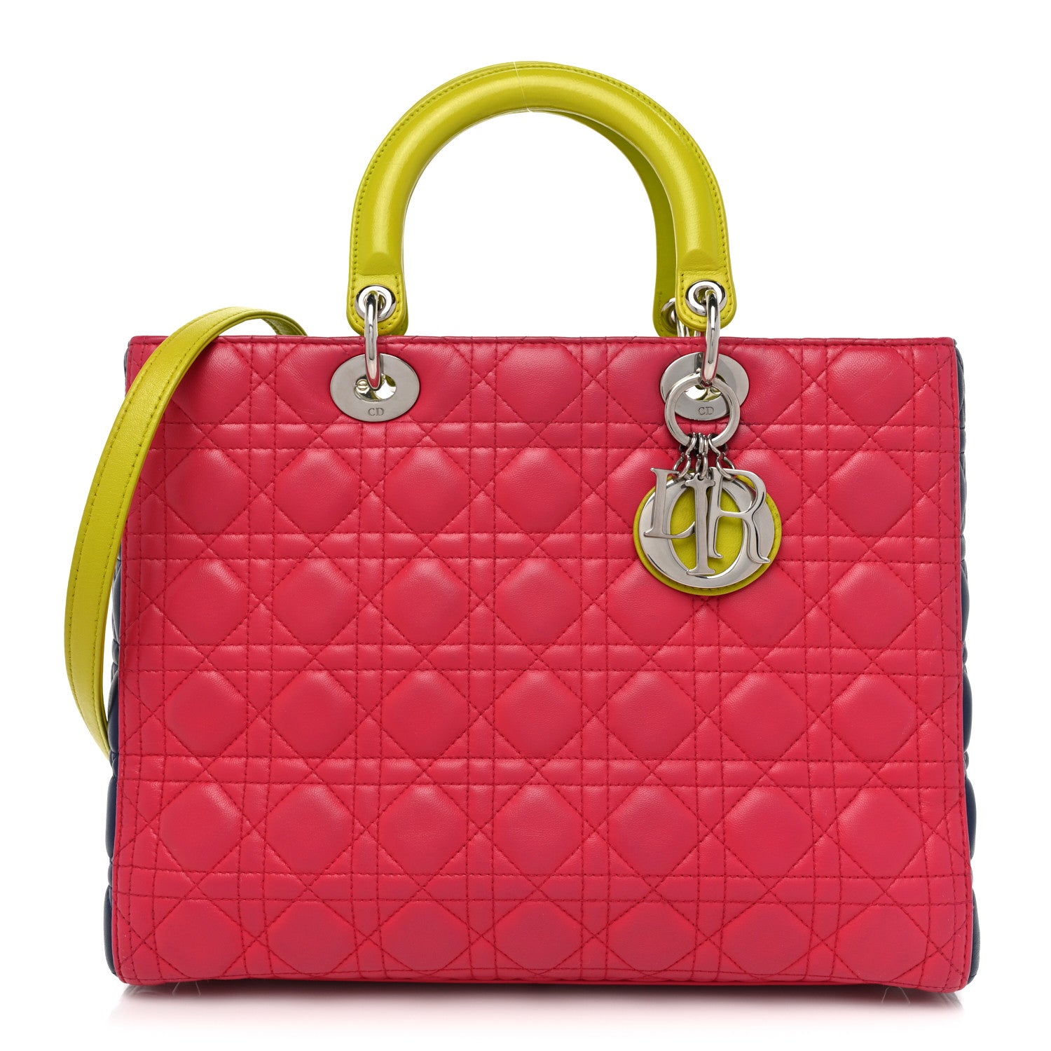 Christian Dior Lambskin Cannage Large Tri-Color Lady Dior Pink Blue Yellow 1 of 25
