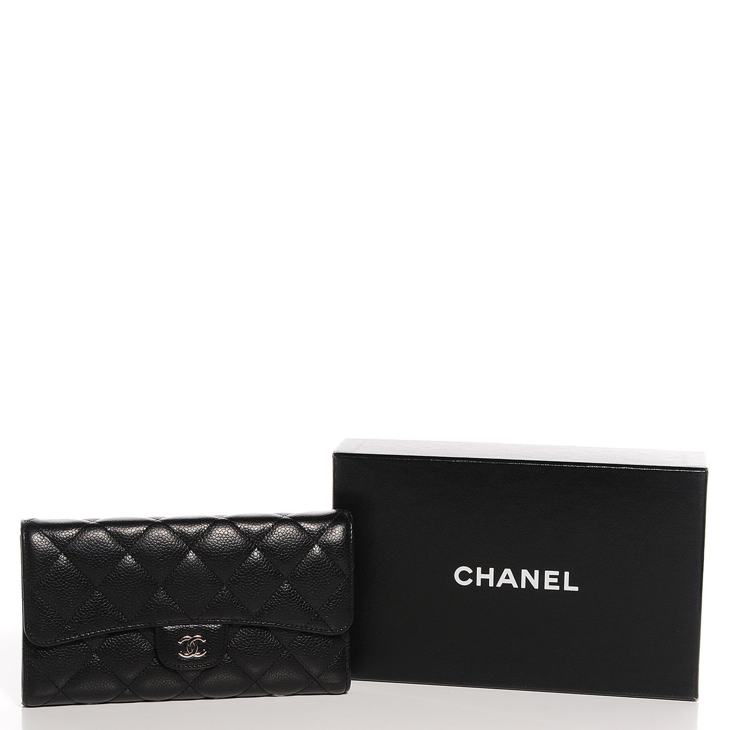 Caviar Quilted Large Flap Wallet Black