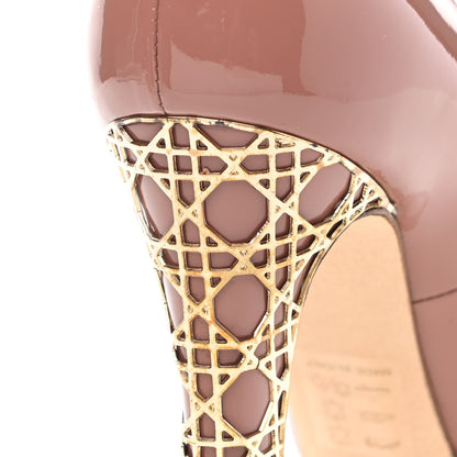 Christian Dior Patent Metal Cannage Peep Toe Pumps 39 Nude 12 of 13