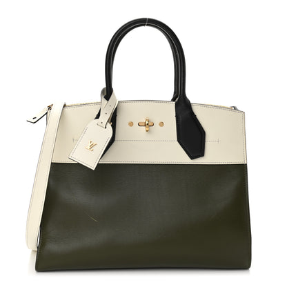 Louis Vuitton Taurillon City Steamer MM Kaki Creme Black 1 of 15