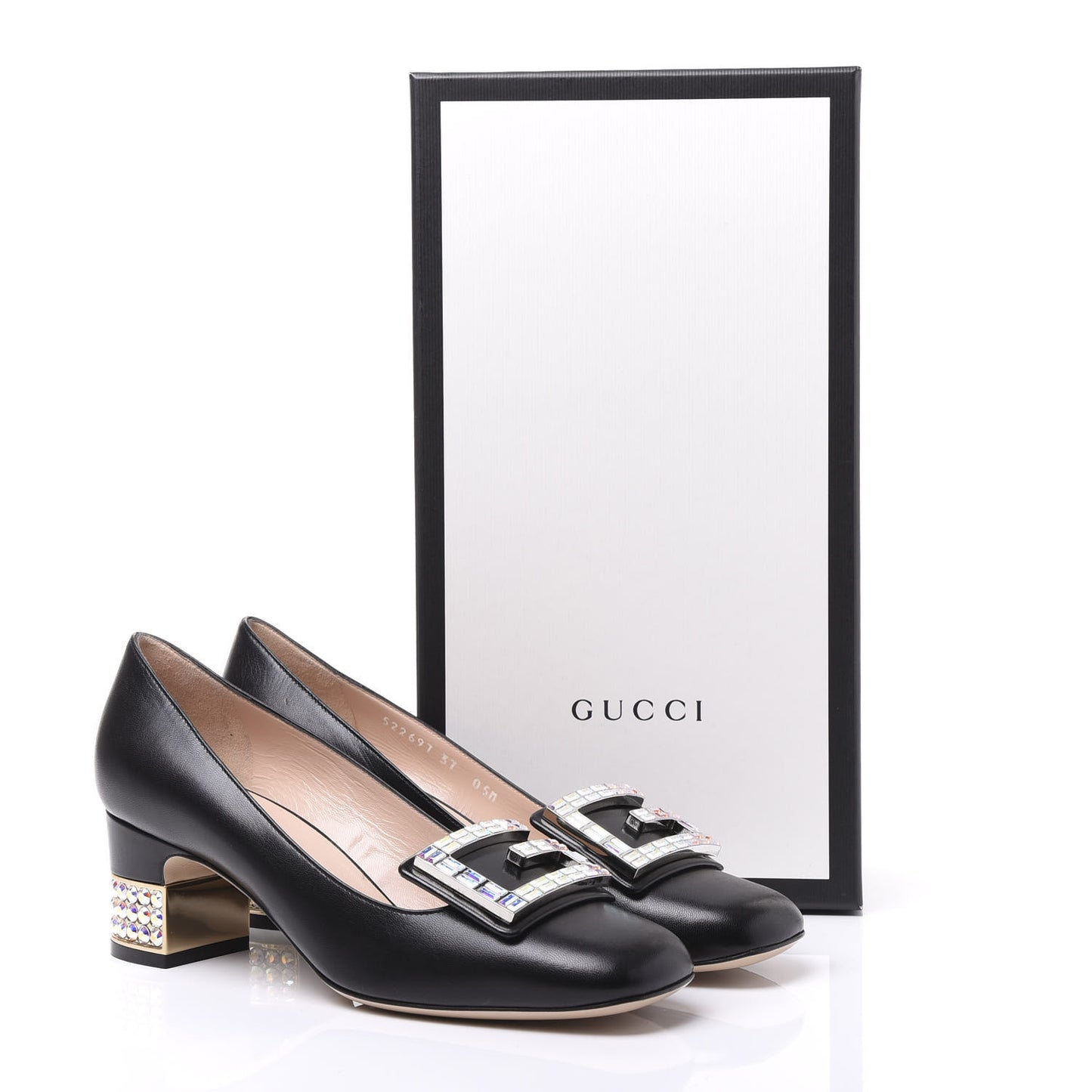 Malaga Kid Crystal Square G Madelyn Mid Heel Loafer Pumps 37 Black