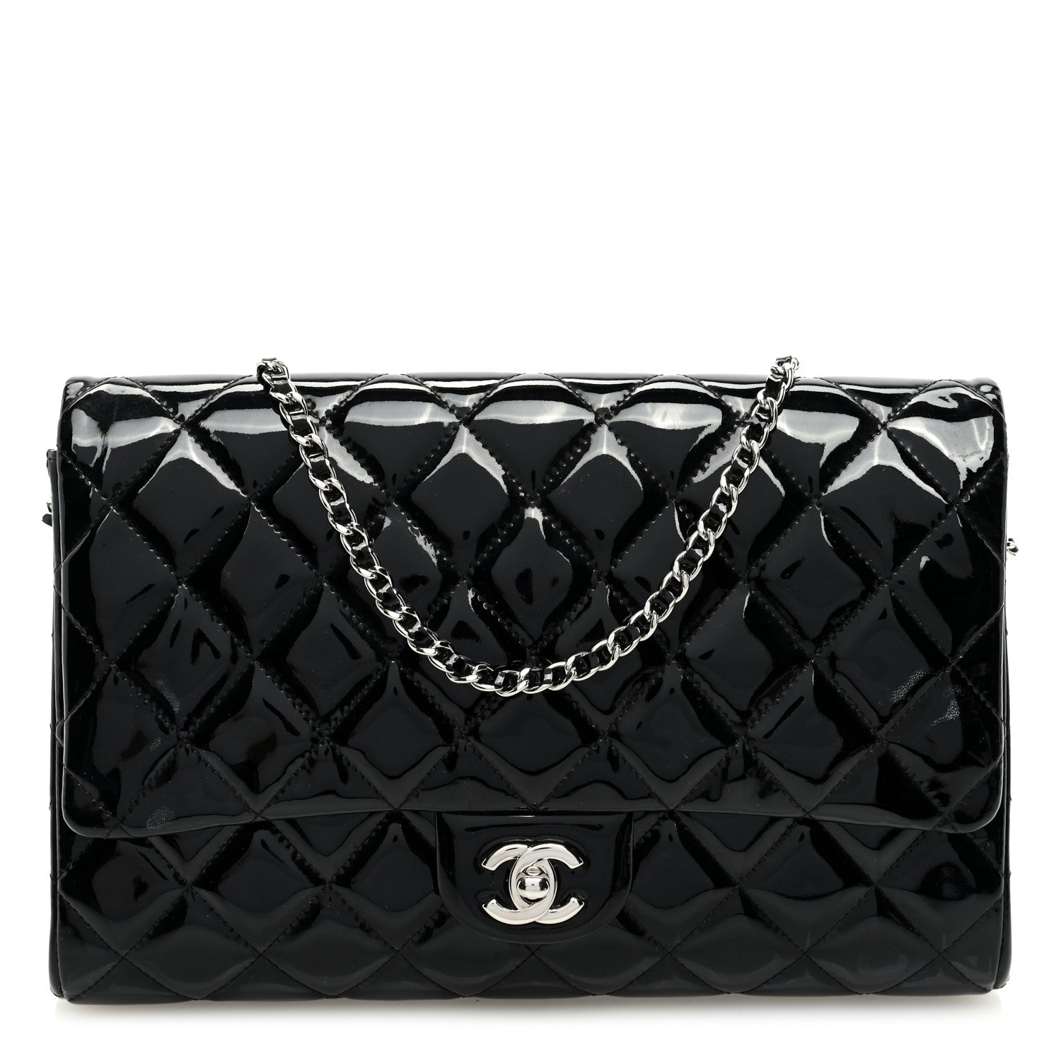 Chanel Patent Quilted Clutch with Chain Flap Black 1 of 10