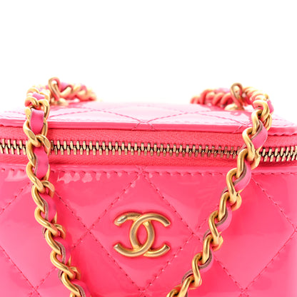 Chanel Patent Quilted Pearl Crush Mini Vanity Case With Chain Neon Pink 8 of 10