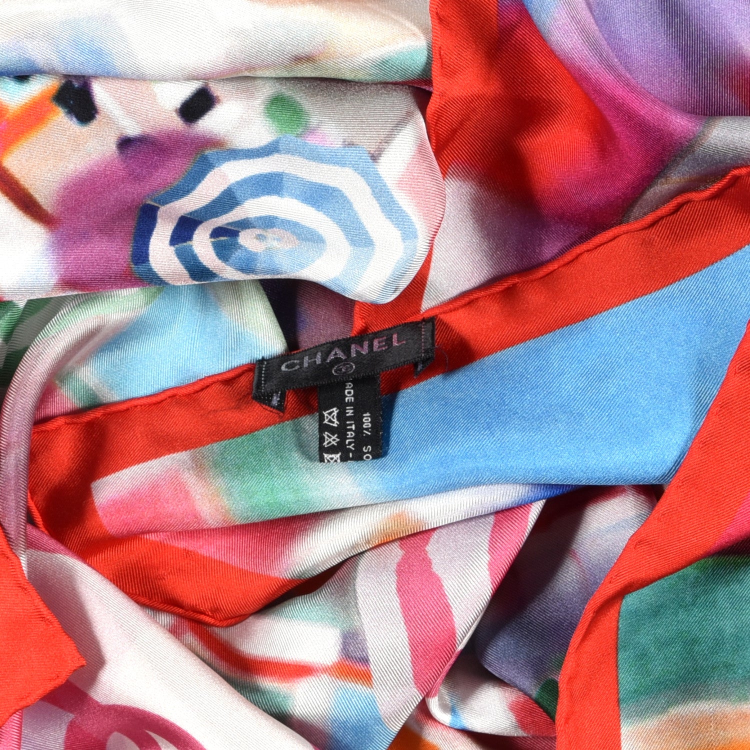 Chanel Silk CC Logo Square Scarf Red Multicolor 4 of 4
