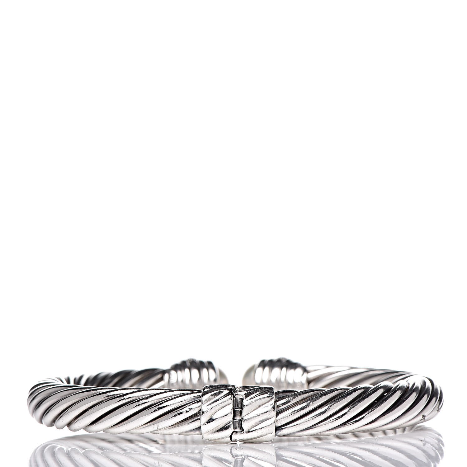 David Yurman Sterling Silver Pearl Diamond 10mm Cable Classics Hinged Bracelet XL 3 of 7