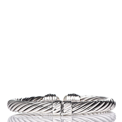 David Yurman Sterling Silver Pearl Diamond 10mm Cable Classics Hinged Bracelet XL 3 of 7