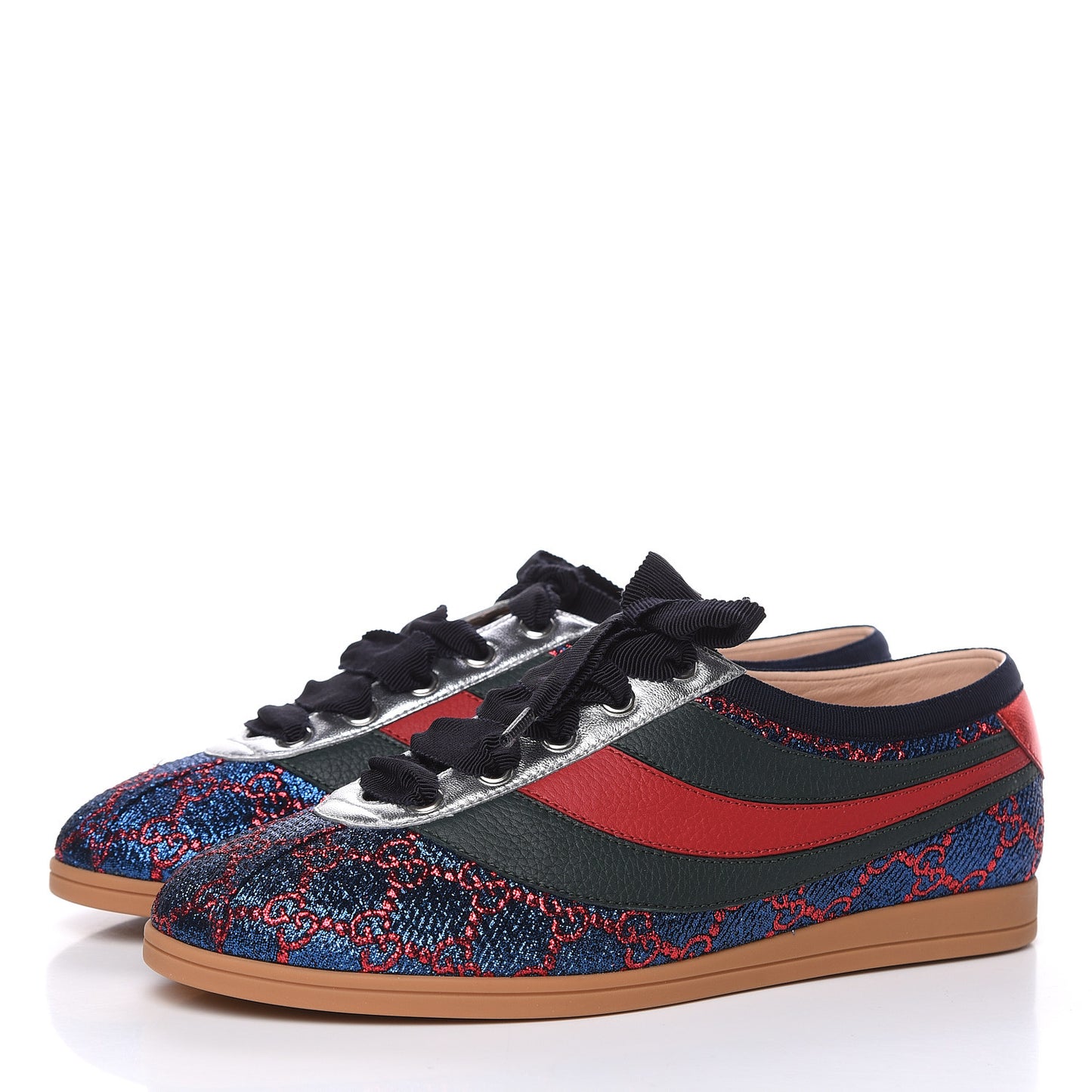 Lurex Calfskin Web GG Monogram Womens Falacer Sneakers 37 Iridescent Blue Iridescent Red Silver