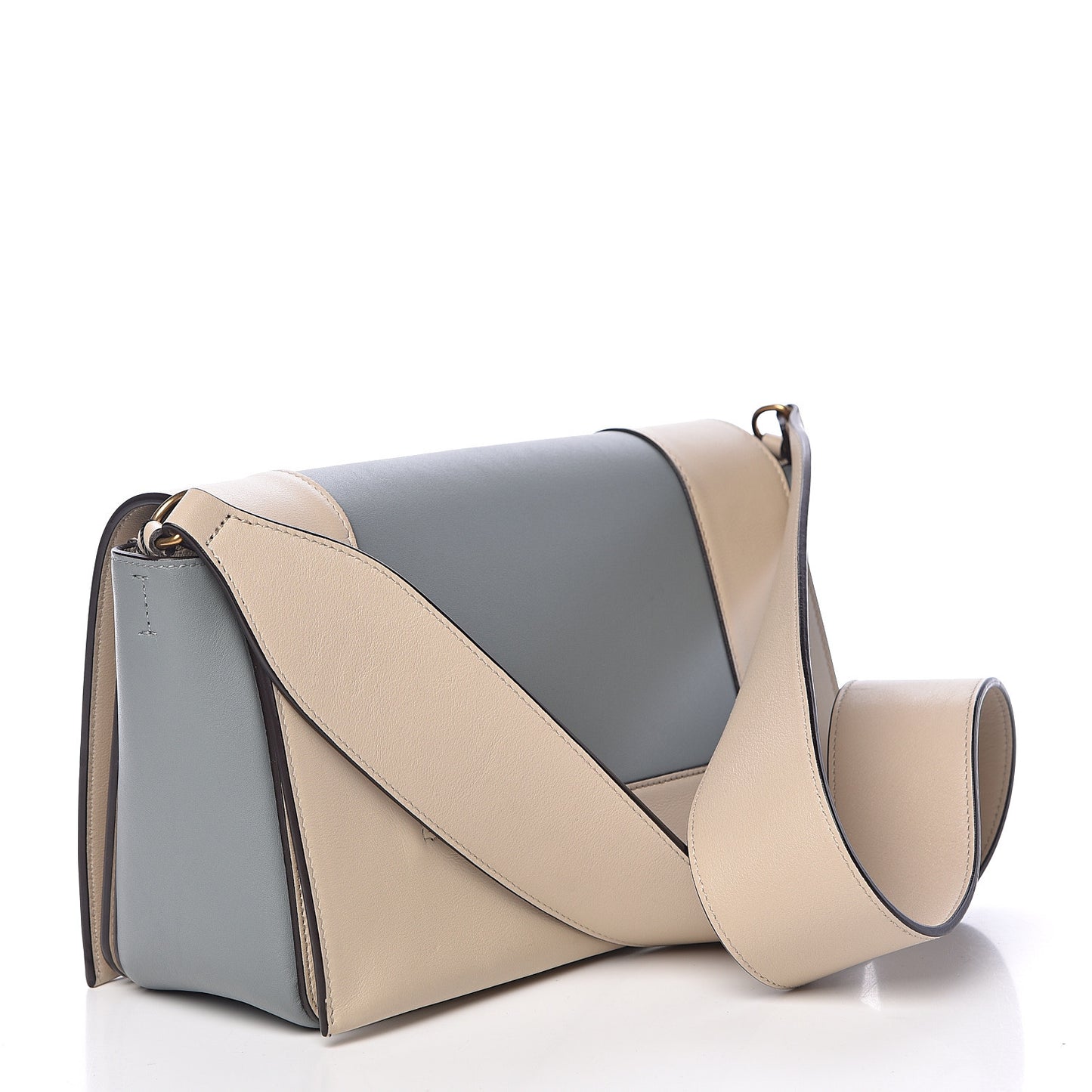 Shiny Smooth Calfskin Medium Frame Shoulder Bag Grege Storm