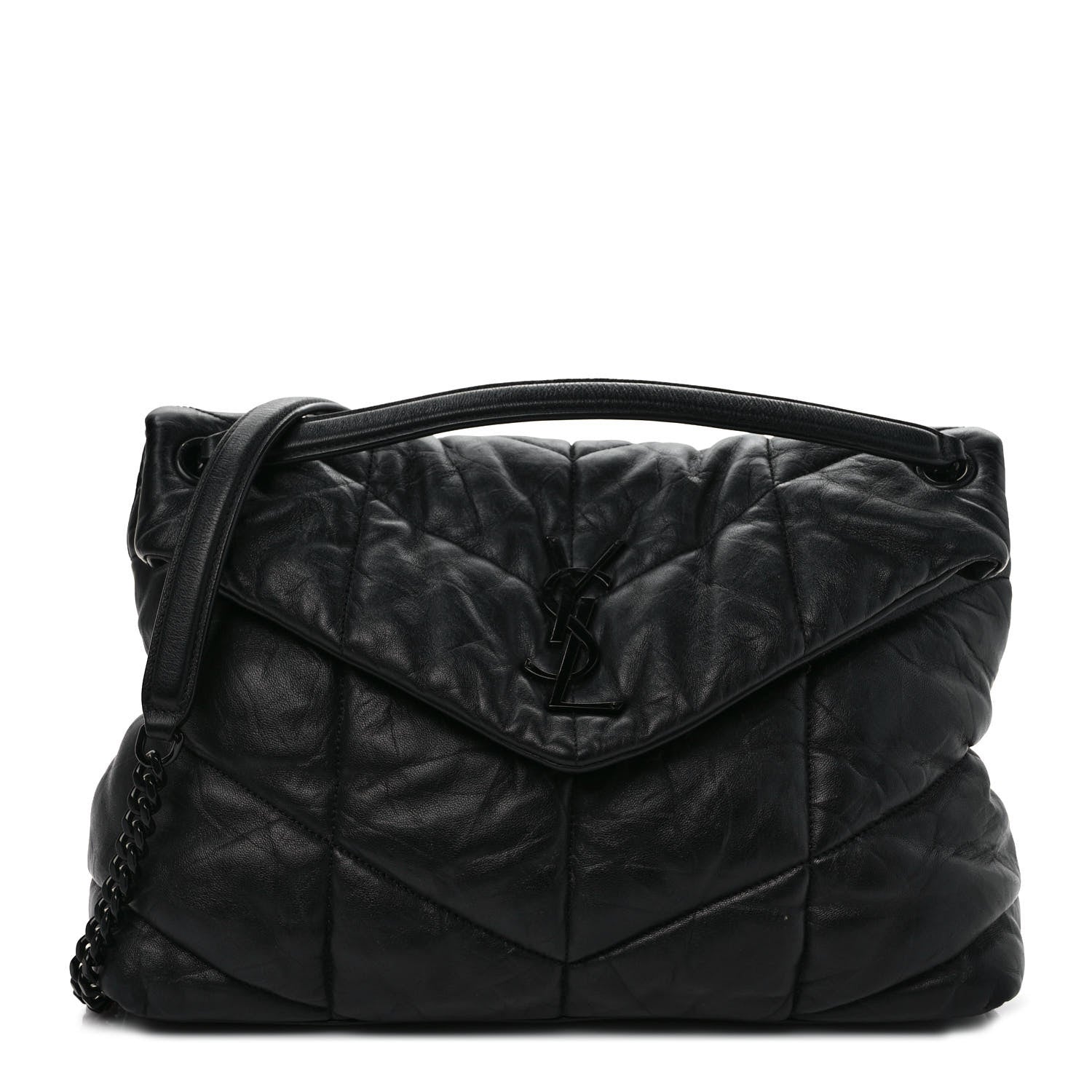 Saint Laurent Lambskin Quilted Monogram Monochrome Medium Loulou Puffer Chain Satchel Black 1 of 10
