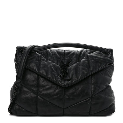 Saint Laurent Lambskin Quilted Monogram Monochrome Medium Loulou Puffer Chain Satchel Black 1 of 10