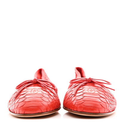 Chanel Snakeskin Cap Toe CC Ballerina Flats 40 Red 2 of 9