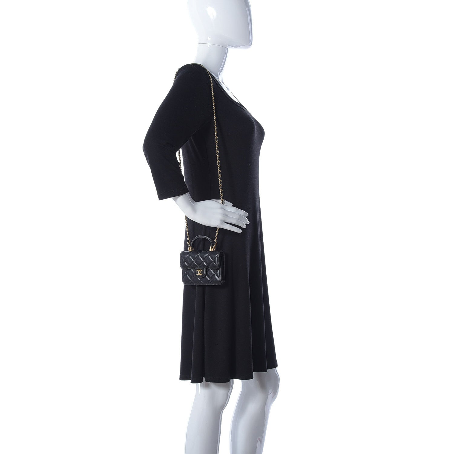 Chanel Lambskin Quilted Top Handle Flap Coin Purse With Chain Black 2 of 12