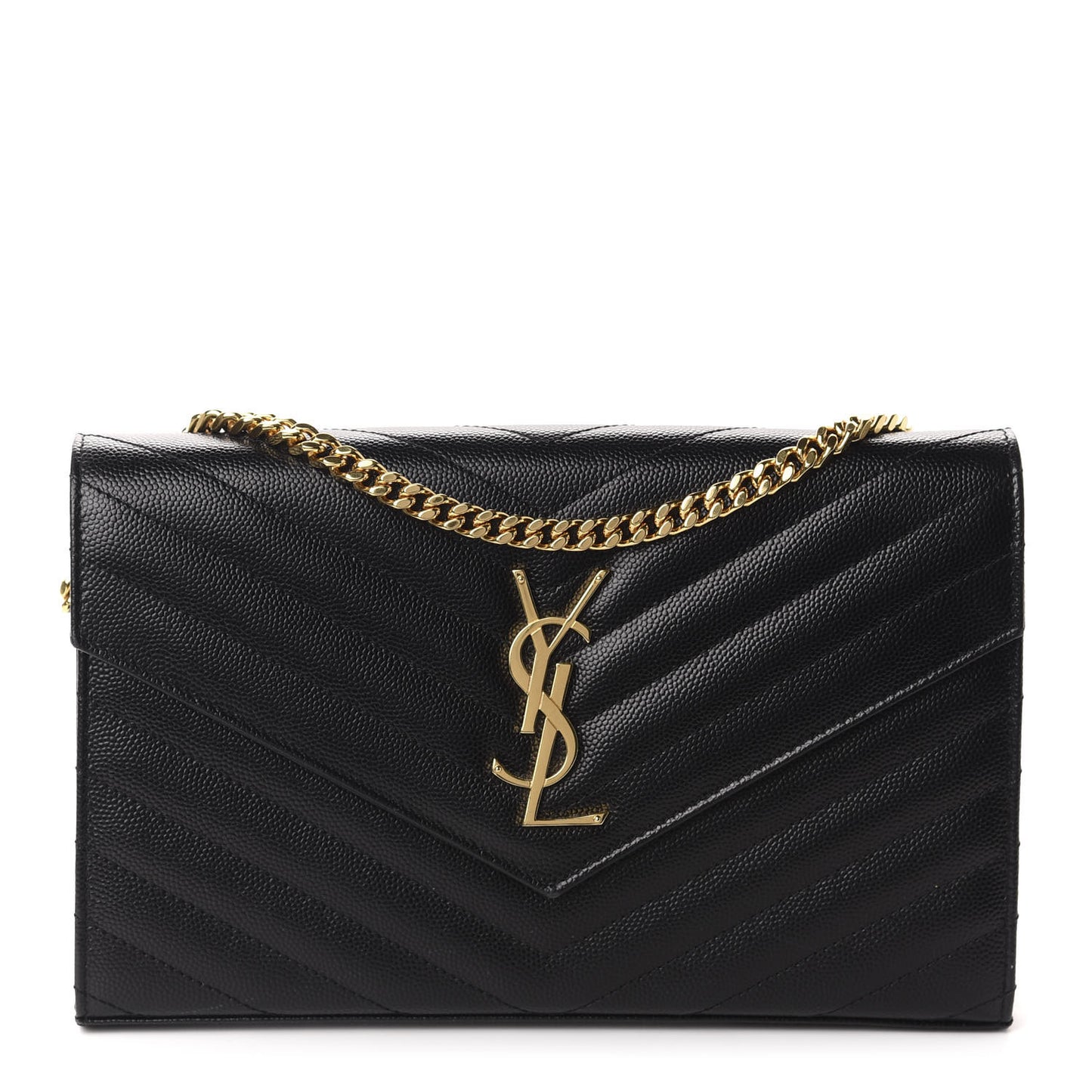 Grain De Poudre Matelasse Chevron Monogram Chain Wallet Black
