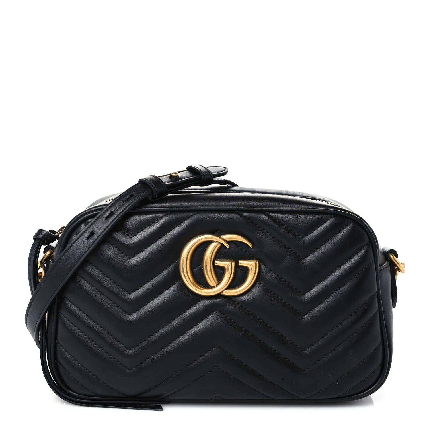 Gucci Calfskin Matelasse Small GG Marmont Chain Shoulder Bag Black 1 of 9