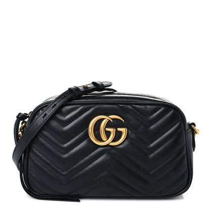 Gucci Calfskin Matelasse Small GG Marmont Chain Shoulder Bag Black 1 of 9