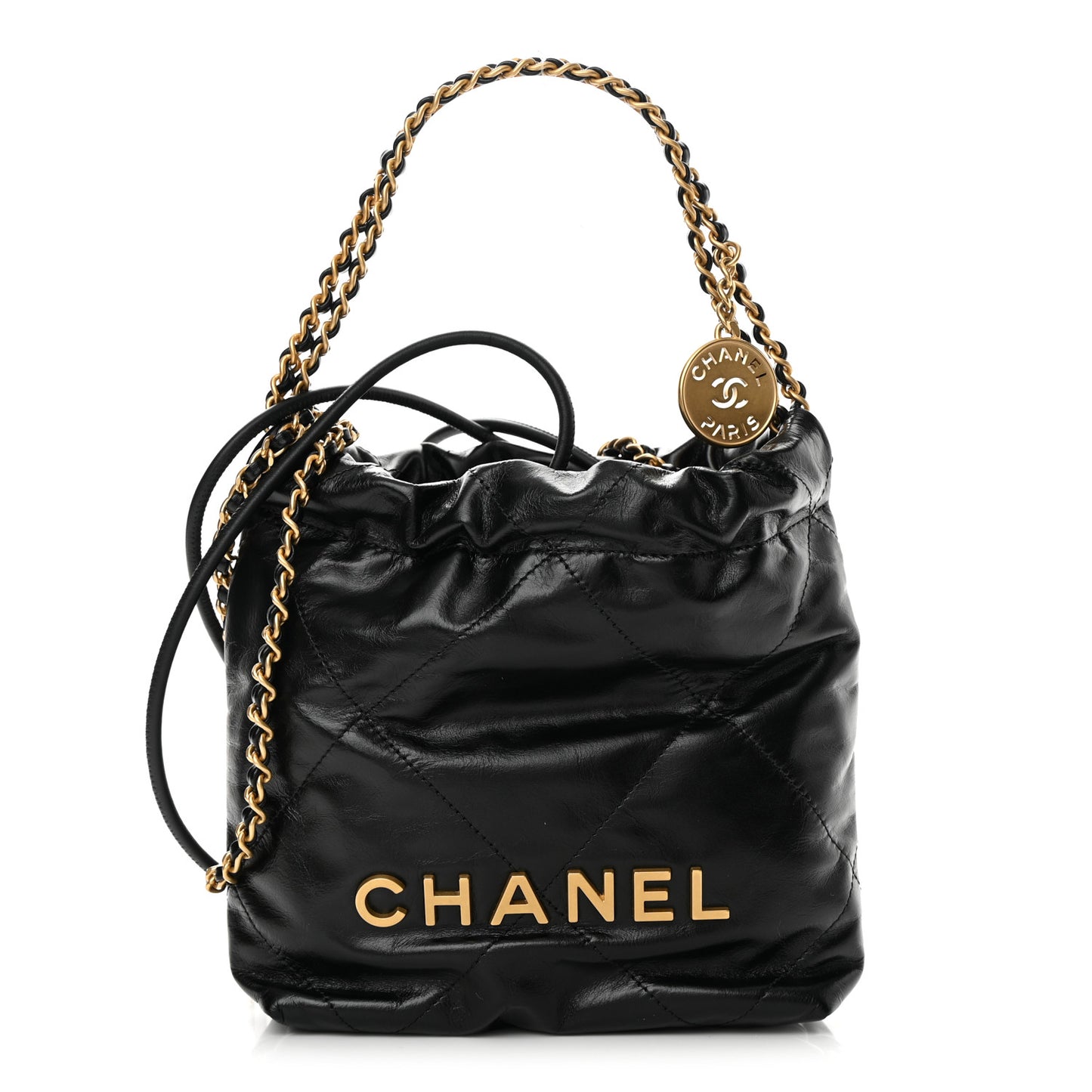 Shiny Calfskin Quilted Mini Chanel 22 Black
