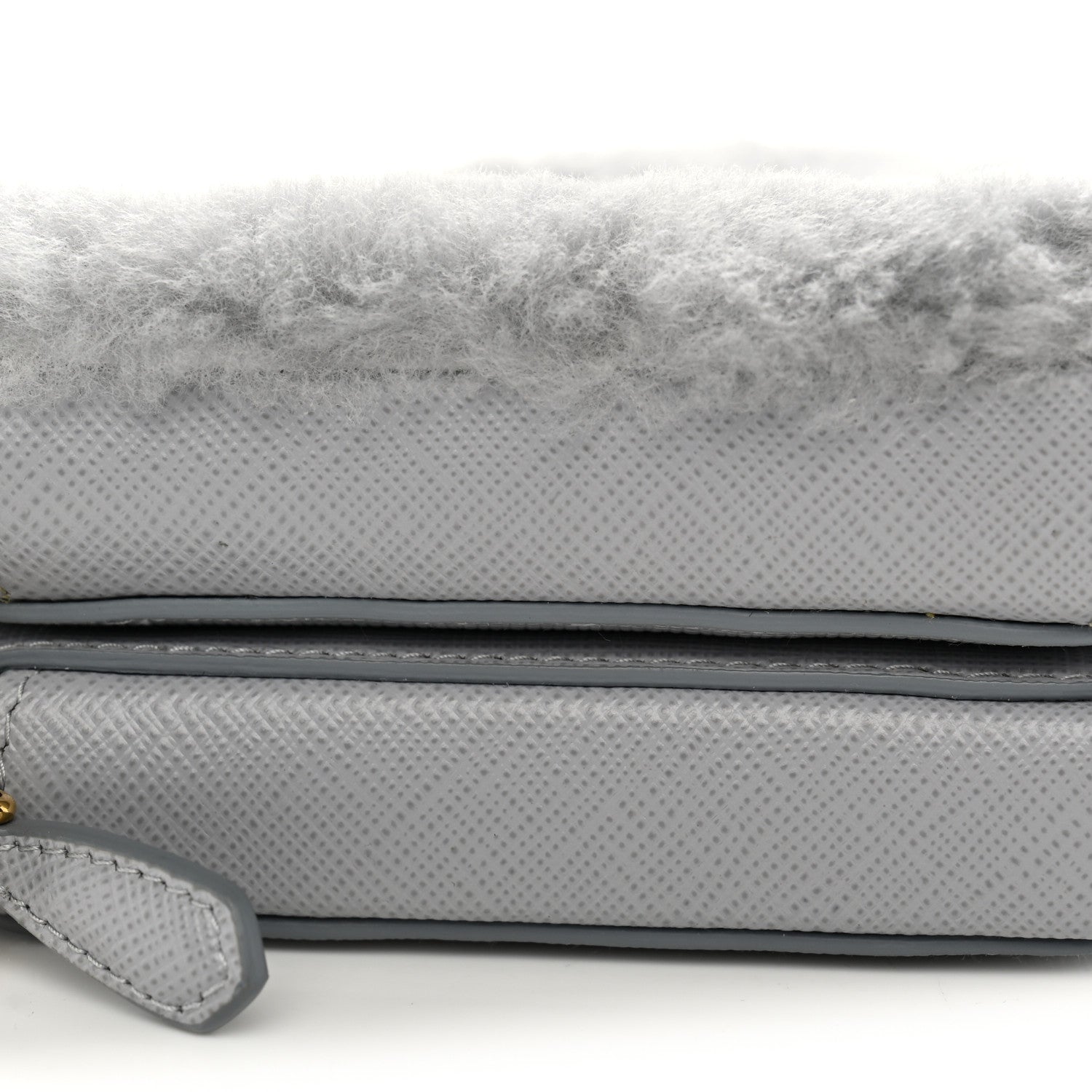 Prada Montone Shearling Saffiano Triangle Mini Pouch Fiordaliso 9 of 10