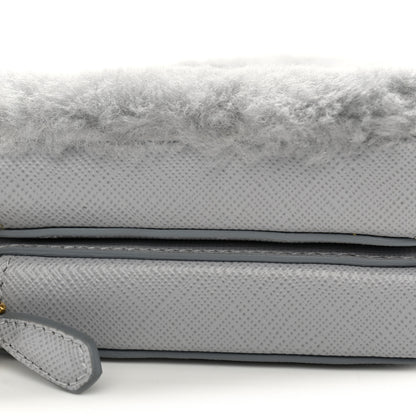 Prada Montone Shearling Saffiano Triangle Mini Pouch Fiordaliso 9 of 10