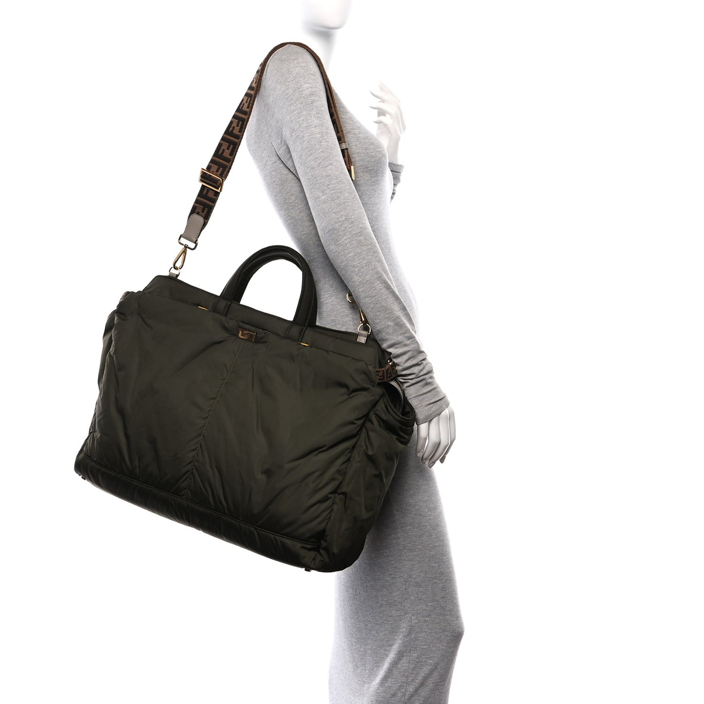 Nylon Dolmias Vitello Grace FF Large Peekaboo Iconic Satchel Military Brown Tortora