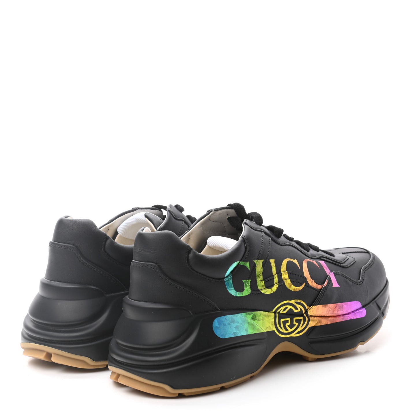 Calfskin Iridescent Logo Womens Rhyton Sneakers 39.5 Black
