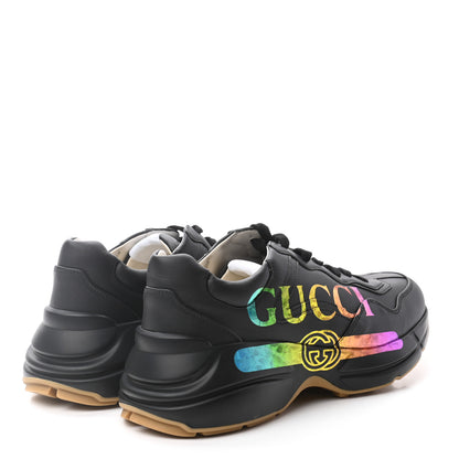 Gucci Calfskin Iridescent Logo Womens Rhyton Sneakers 39.5 Black 4 of 8