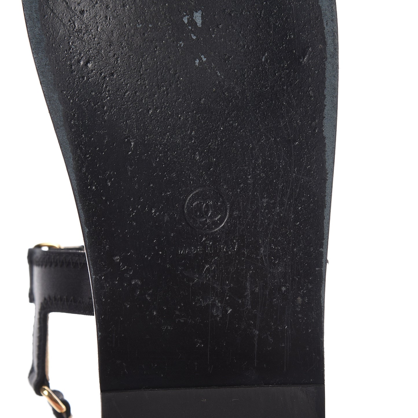 Satin CC Flat Sandals 41 Black Gold
