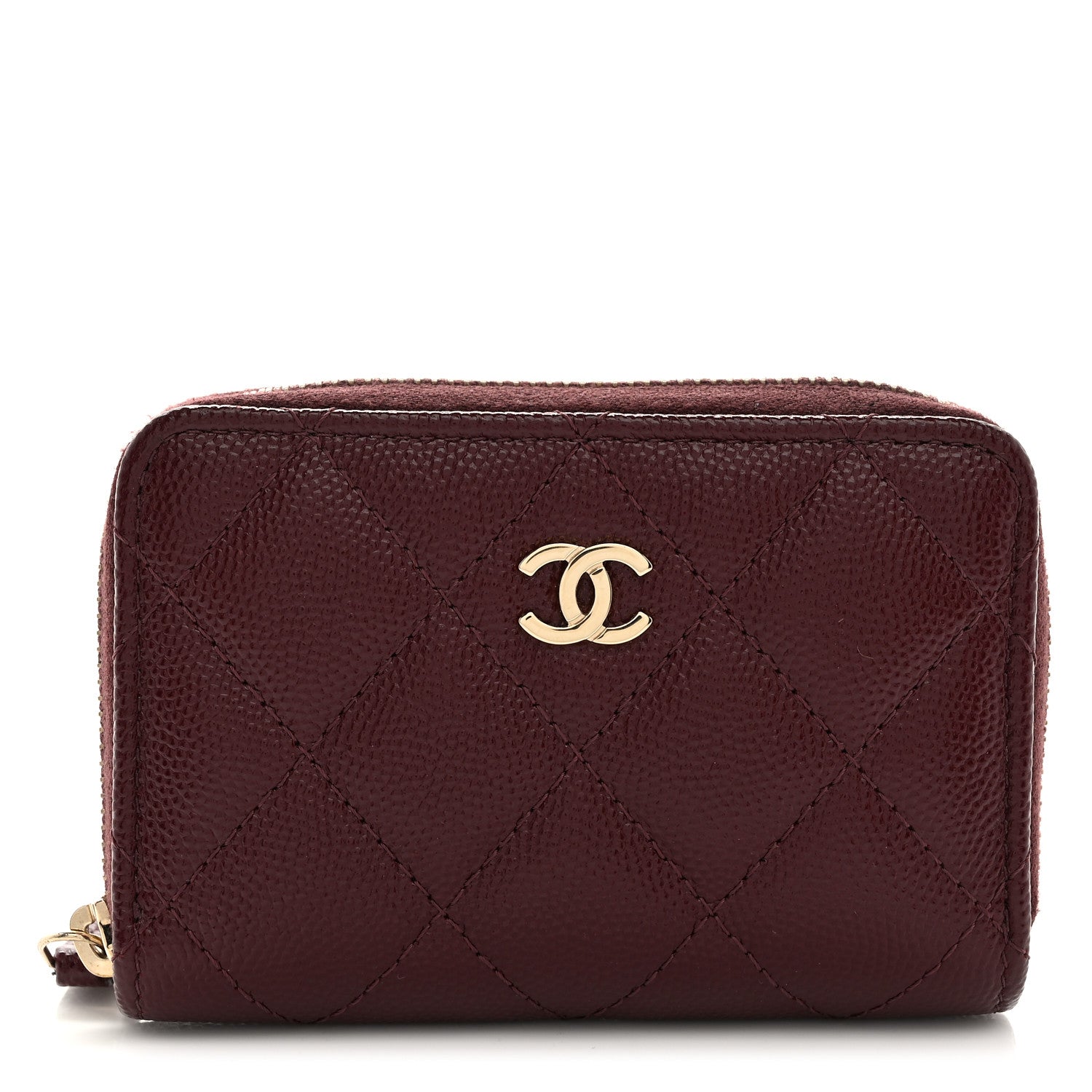 Chanel Caviar Quilted Zip Around Coin Purse Burgundy 1 of 7
