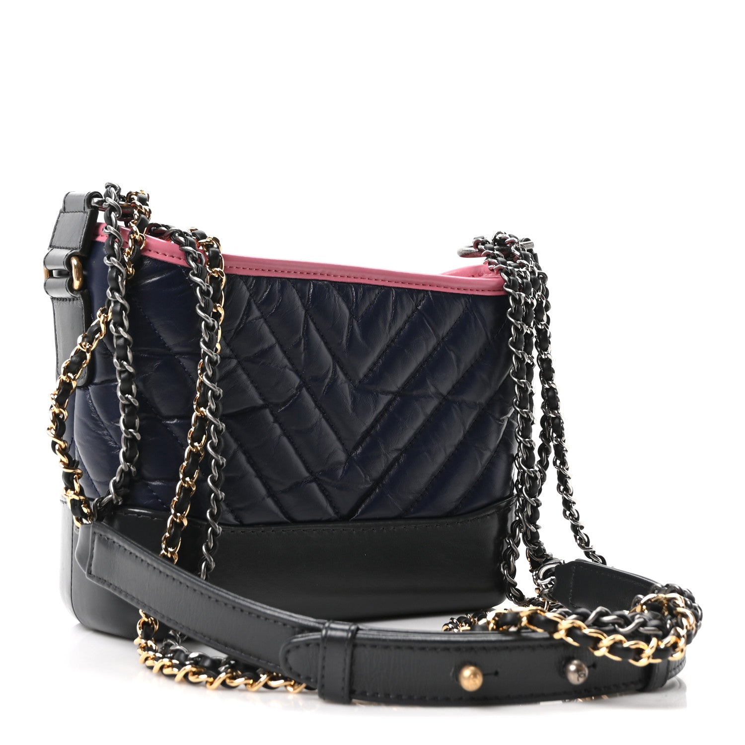 Chanel Aged Calfskin Chevron Quilted Small Gabrielle Hobo Dark Pink Navy 3 of 11