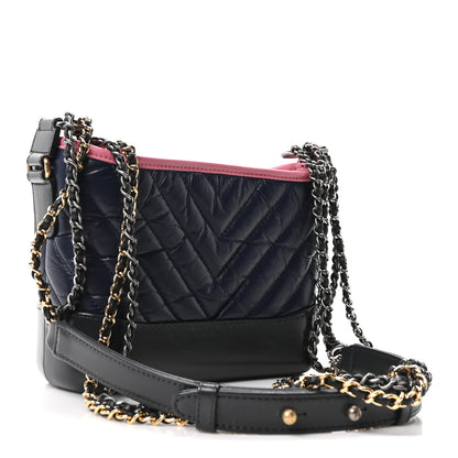 Chanel Aged Calfskin Chevron Quilted Small Gabrielle Hobo Dark Pink Navy 3 of 11