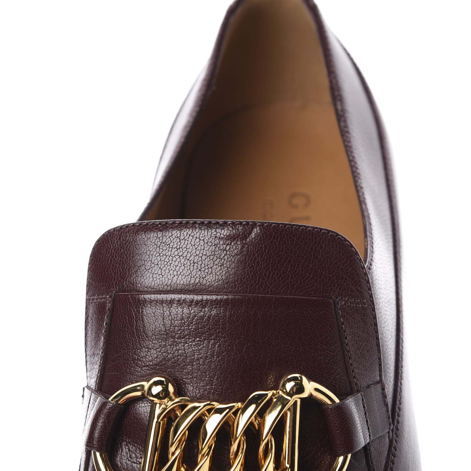 Gucci Goatskin Mens Chain Mid Heel Loafers 8.5 Burgundy 9 of 9