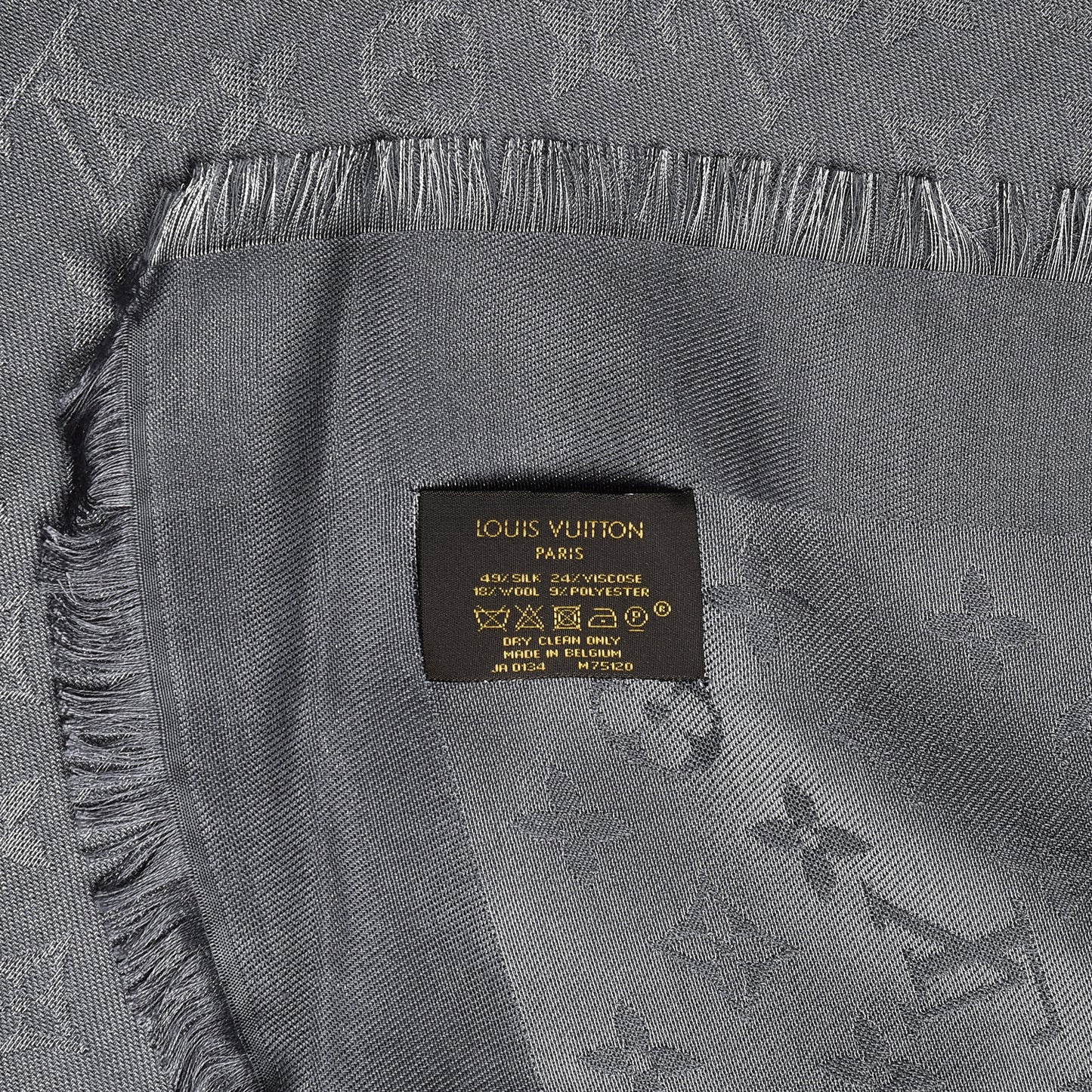 Silk Wool Monogram Shawl Charcoal Grey