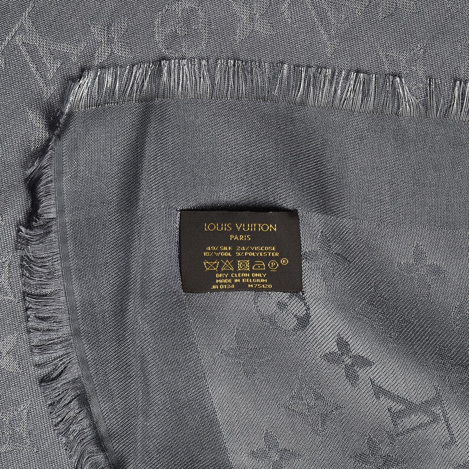 Louis Vuitton Silk Wool Monogram Shawl Charcoal Grey 3 of 4