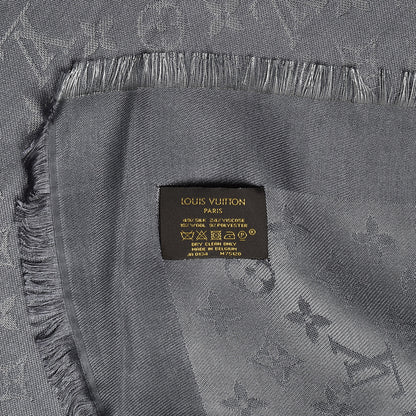Louis Vuitton Silk Wool Monogram Shawl Charcoal Grey 3 of 4